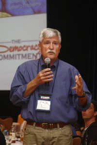 Brian Murphy, president of De Anza College, and co-founder of The Democracy Commitment, addresses the conference.